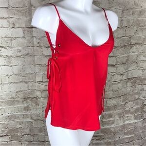 Amanda Uprichard Red Satin Lace-Up Side Camisole